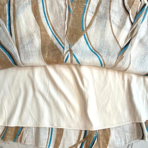 Elie Tahari 100% Linen Mara Aquamarine Abstract Stripe Skirt Fit & Flare Size 8 - Picture 9 of 14